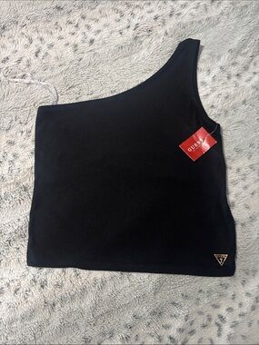 Guess One-Shoulder Black tank with Gold Logo
